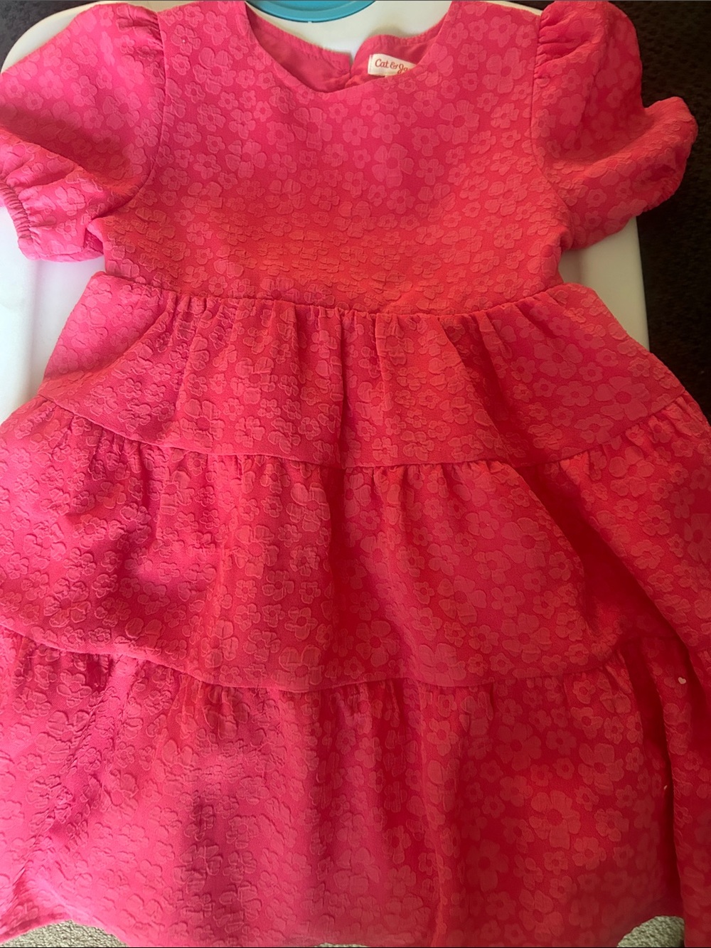 Cat & Jack Vibrant Pink Tiered Floral Jacquard Dress